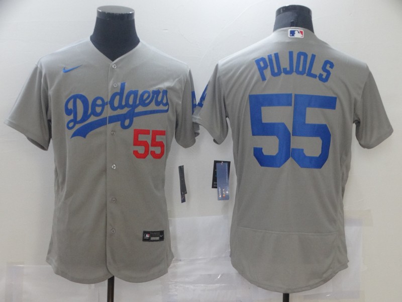 Men Los Angeles Dodgers #55 Pujols Grey Elite 2021 Nike MLB Jersey->nfl hats->Sports Caps